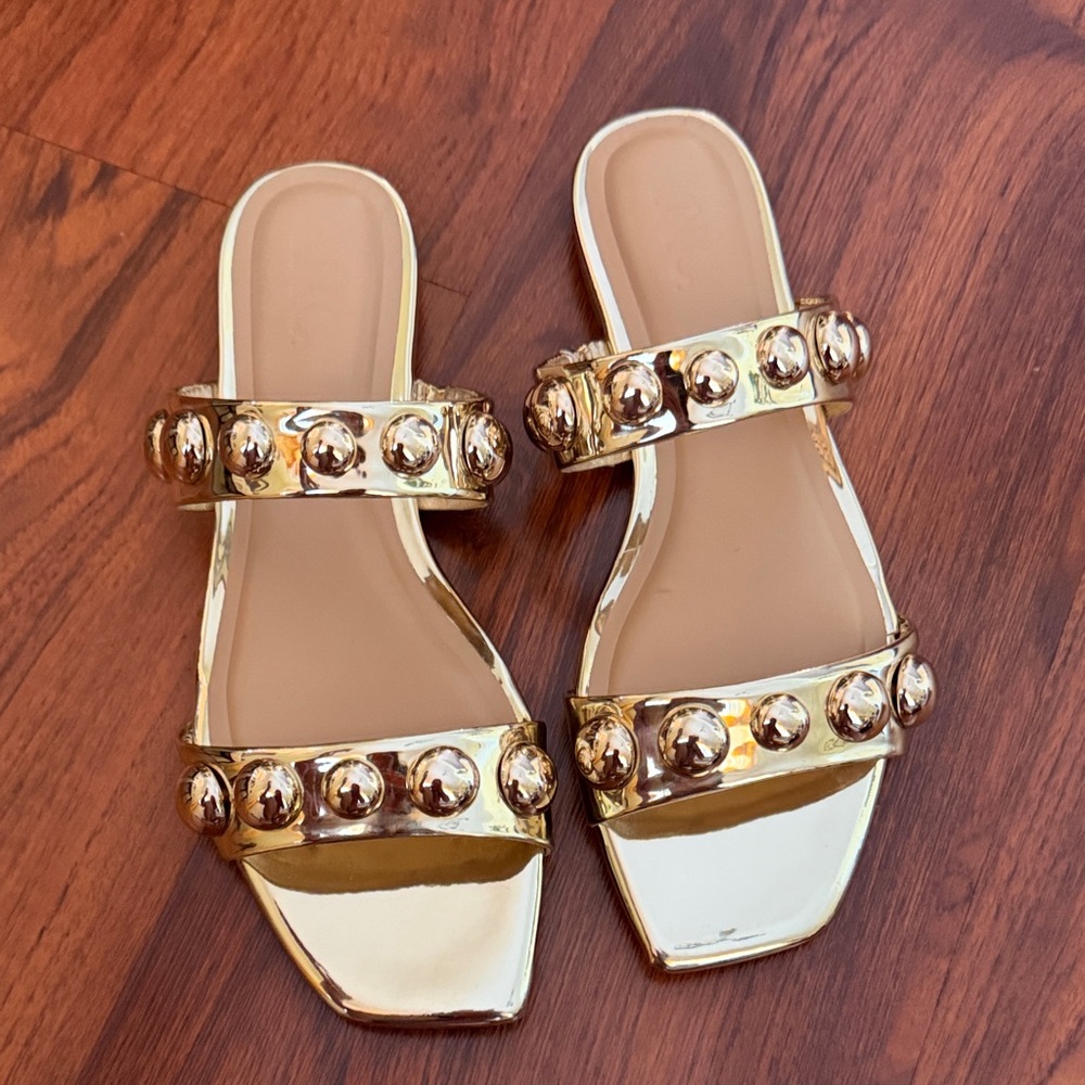 INC International Concepts Gold Stud Accent Slide Sandals